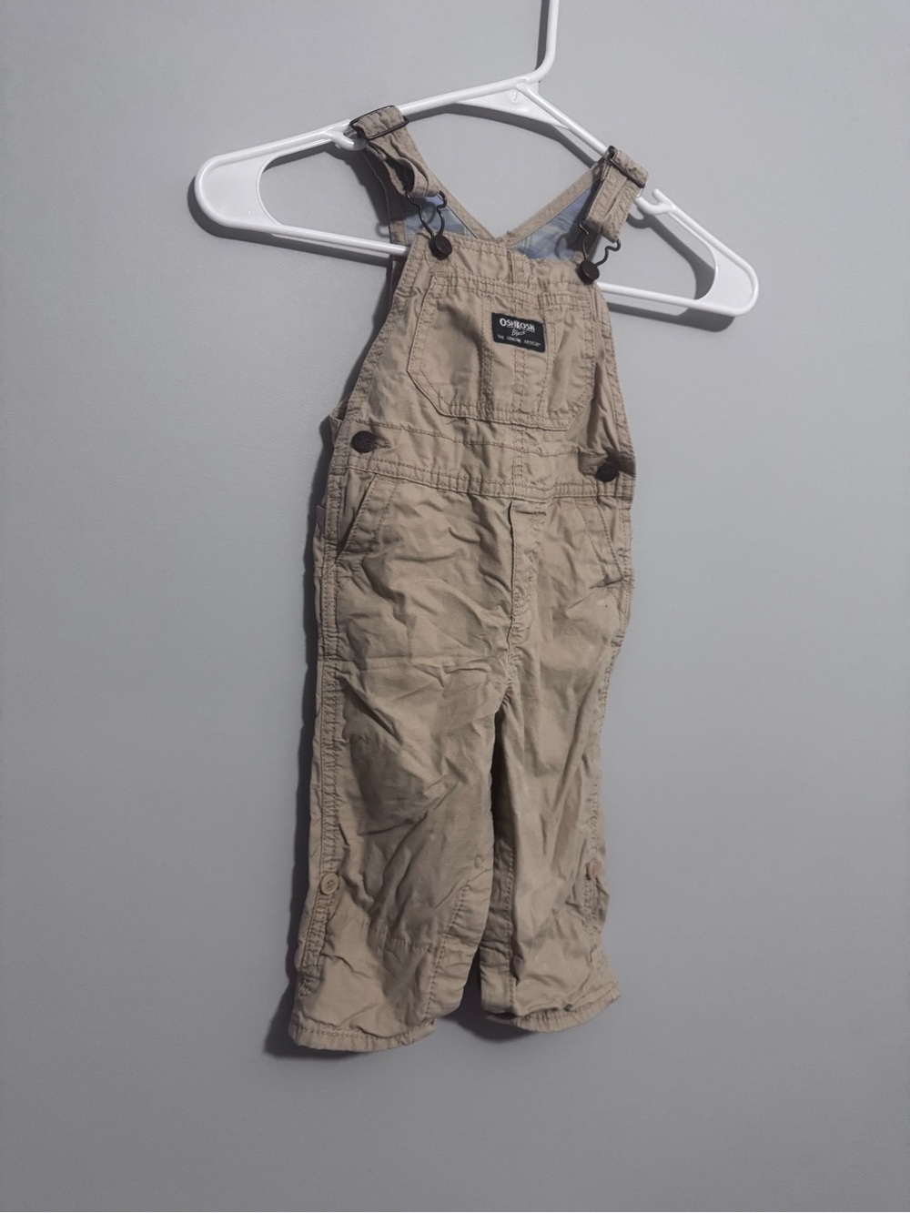 OshKosh B'gosh Tan Toddler Overalls with Logo Patch